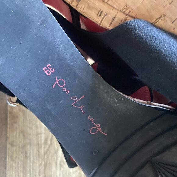 Pas De Rouge Sandals Wedge Heels Cork Suede Leather Black Gladiator Strappy - Picture 7 of 8